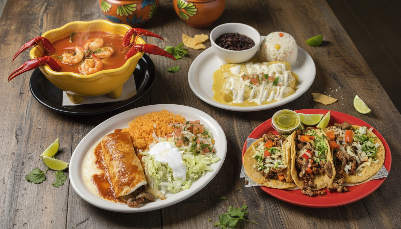 Interior and featured dishes at El Mariachi in Beech Grove
